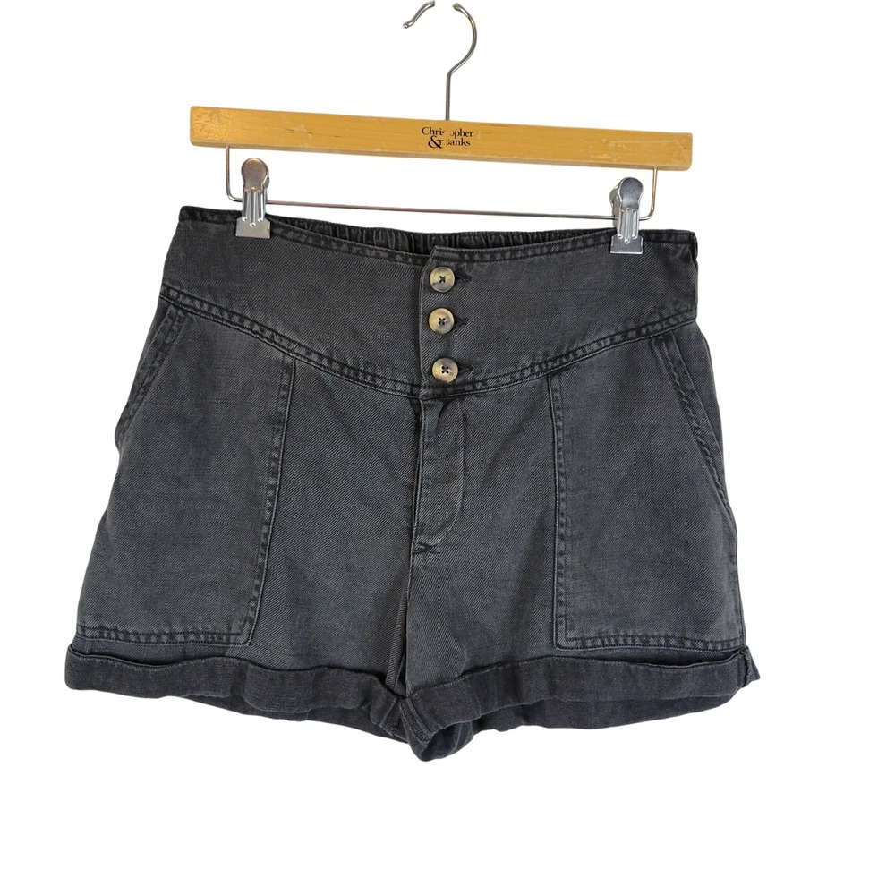 Aerie Loose Fit Denim Linen Blend Shorts Black Charcoal Gray Size Small